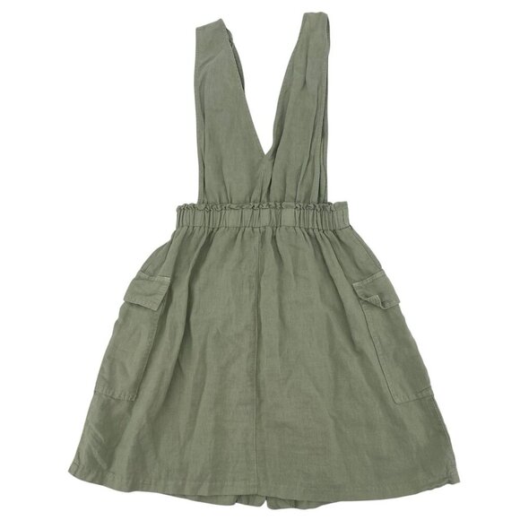 ZARA Size S Sage Green Sleeveless Linen V-Neck Pinafore Dress Overall Mini - Picture 3 of 12